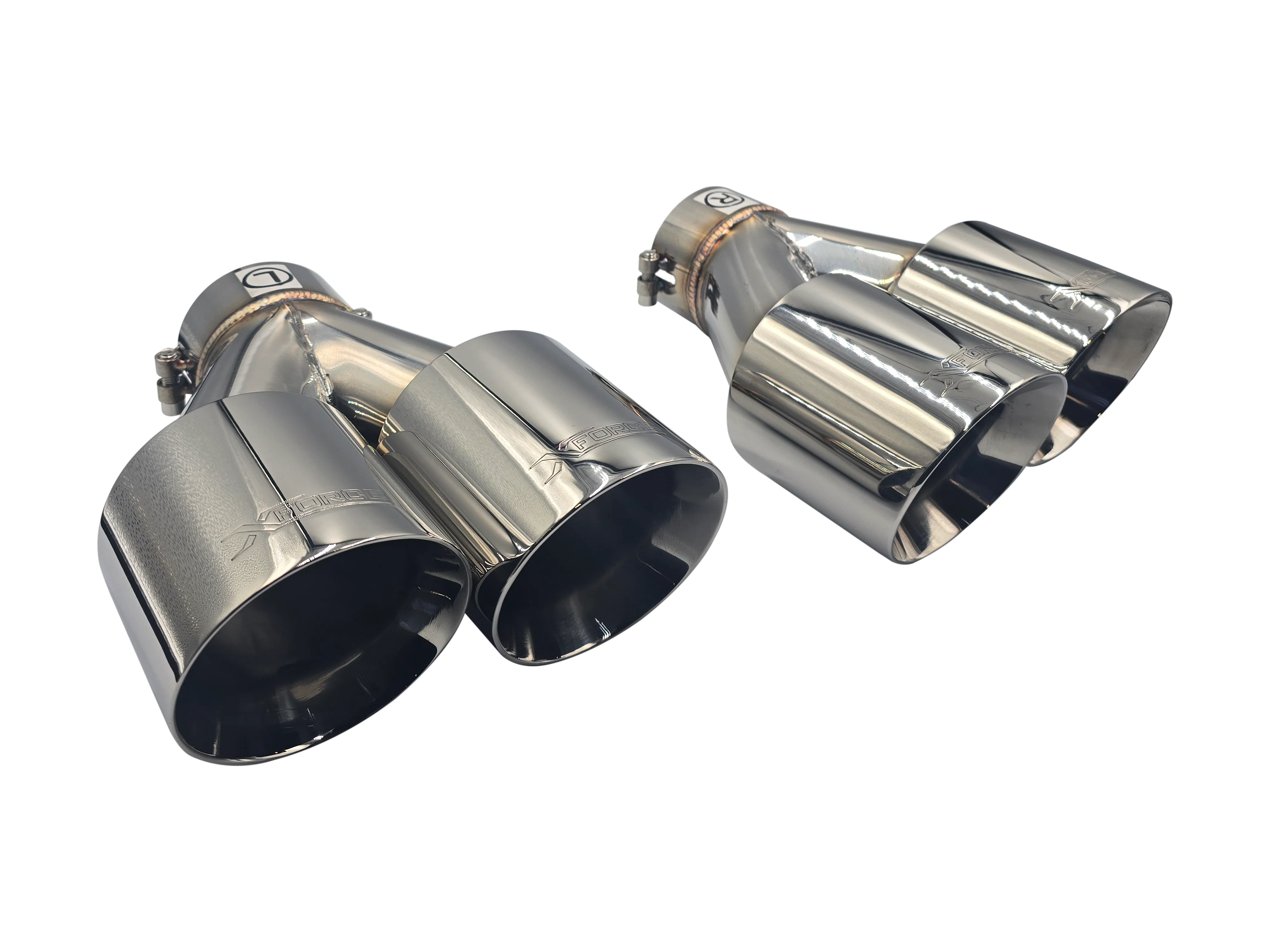 Twin 4Inch Round Angle Cut Tip with 2.25Inch Inlet - Image 2