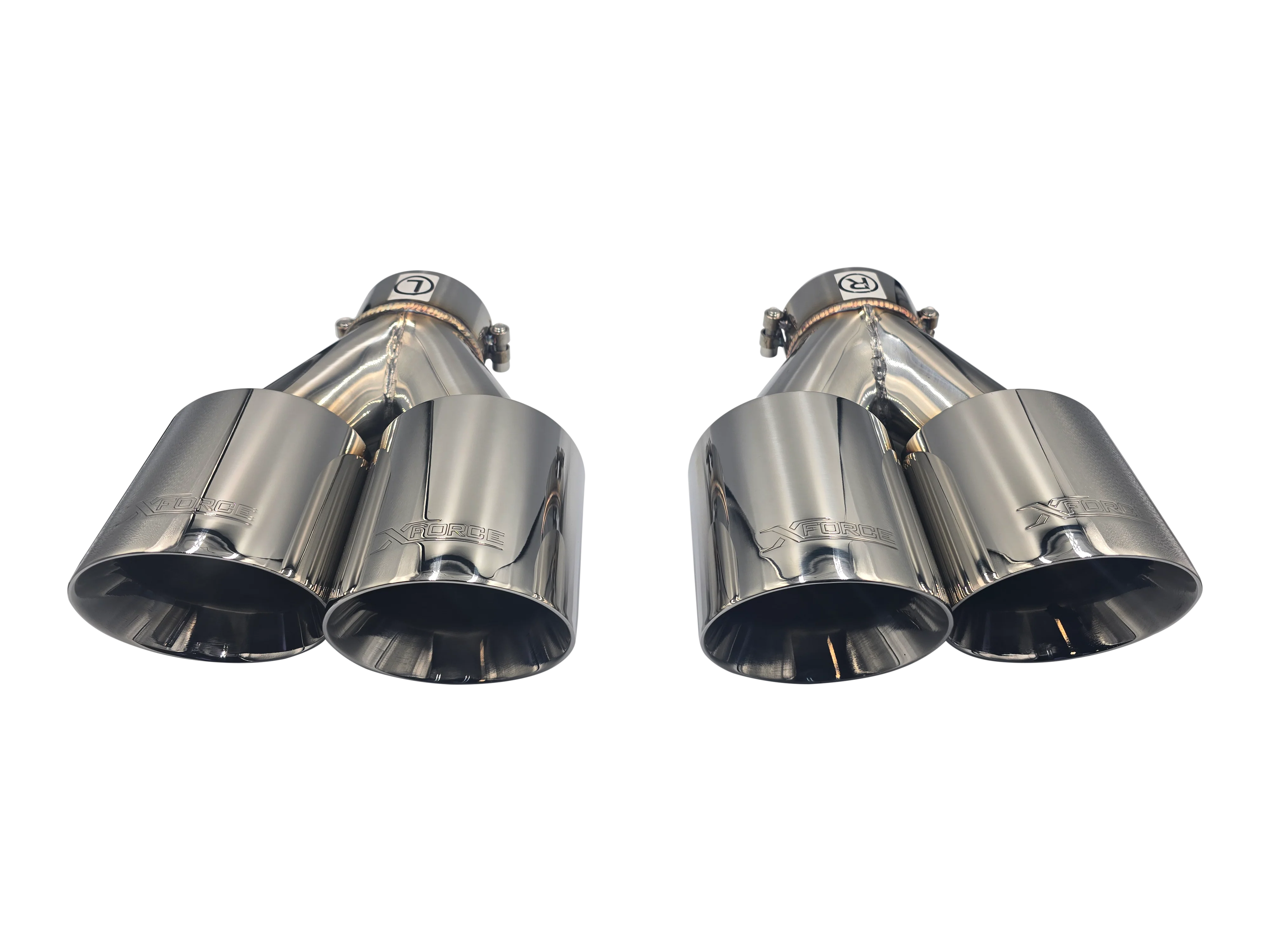 Twin 4Inch Round Angle Cut Tip with 2.5Inch Inlet
